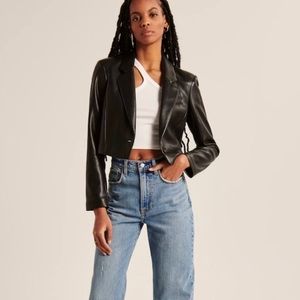 Abercrombie Black Cropped Leather Blazer